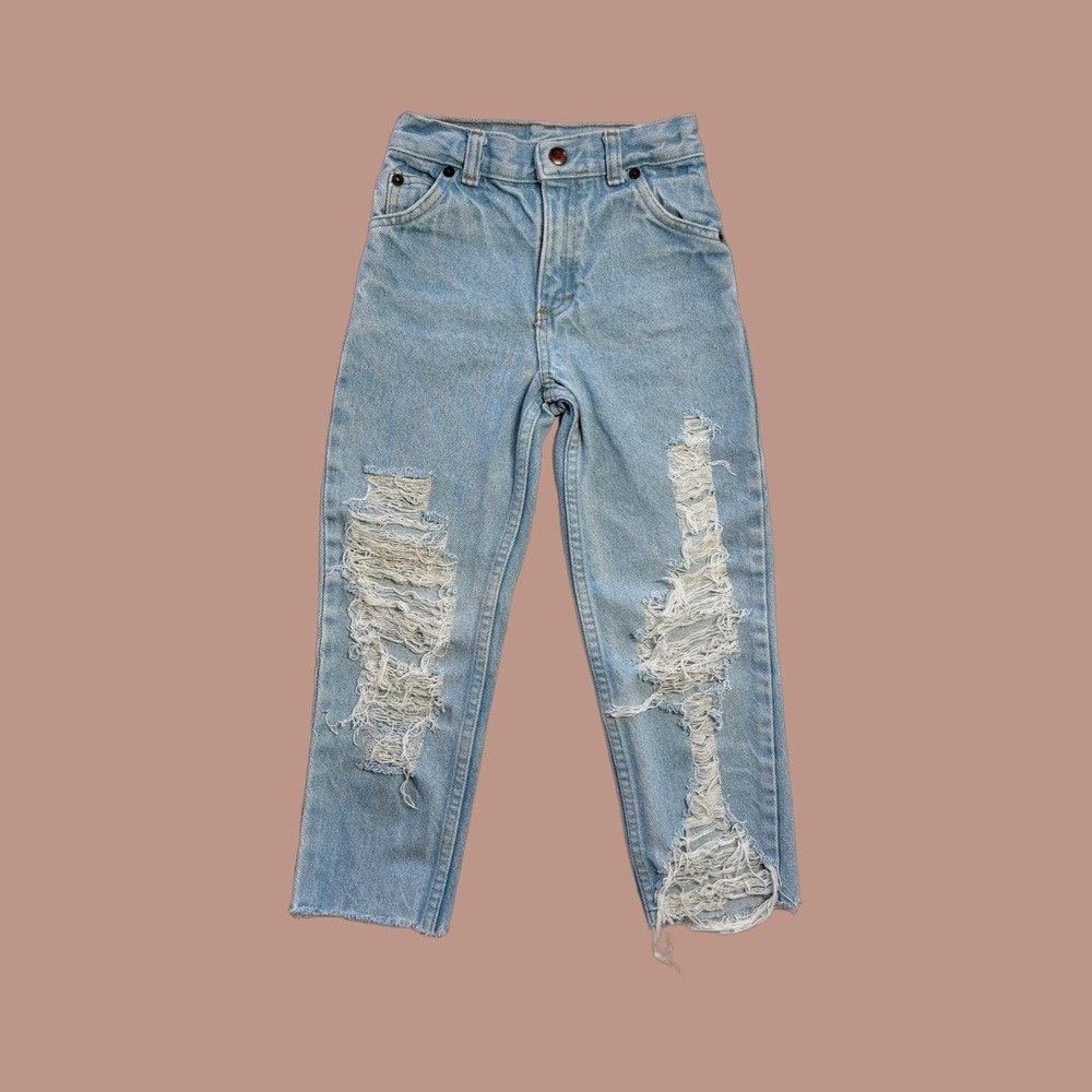 Vintage Light Wash‎ Distressed Ripped Structured Denim Jeans, Size 5 Slim